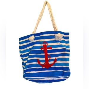 Blue striped anchor tote